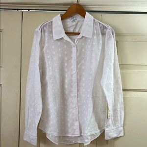 crown & ivy White Textured Swiss Dot Button-Down Shirt XL